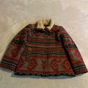 Cowgirl Legend Southwestern Aztec Print Sherpa Lined Wool Blend Jacket Small